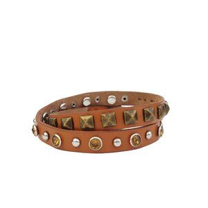 Double Wrap Tan studded leather band for wrist or anklet